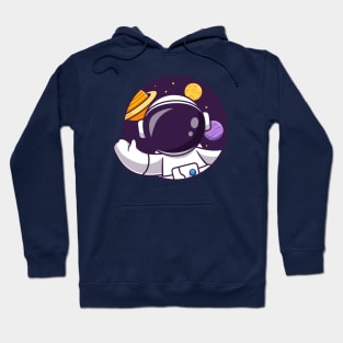 Cute Astronaut Waving Hand In Space Hole Cartoon Hoodie